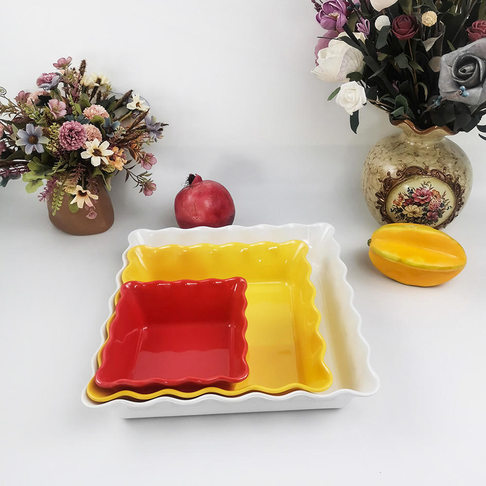 Cuenco de ensalada de frutas ondulado cuadrado de cocina de diseño único