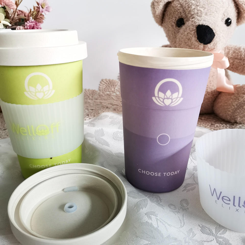Taza de té y café de fibra de bambú ecológica para oficina y hogar con tapa