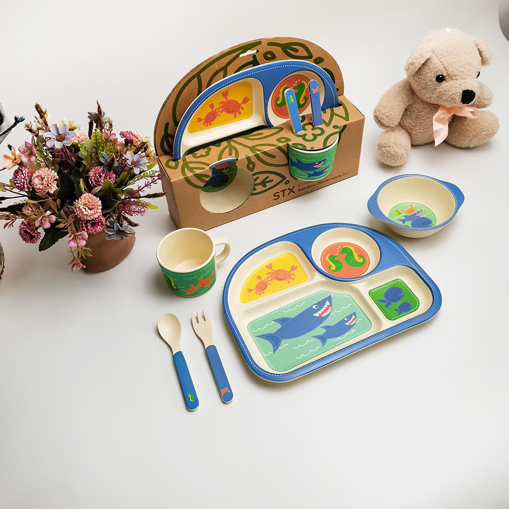 Accesorios de cocina Juego de vajilla para niños de fibra de bambú irrompible de dibujos animados