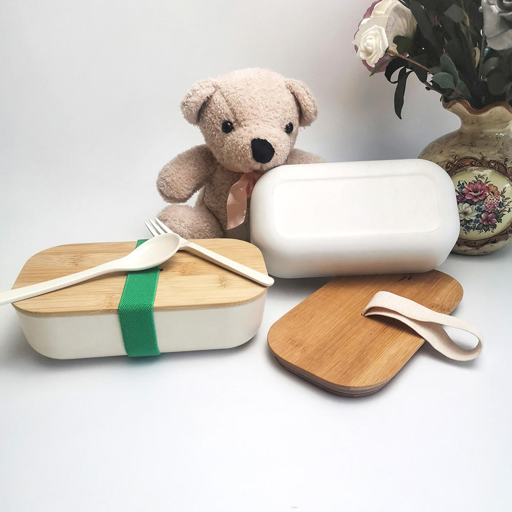 Cajas bento de melamina o fibra de bambú para la oficina del estudiante con tenedor y cuchara