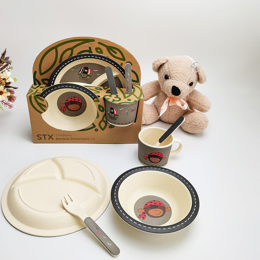Sistema de cena del vajilla de los niños del bebé de la fibra de bambú del estampado de animales del logotipo del OEM