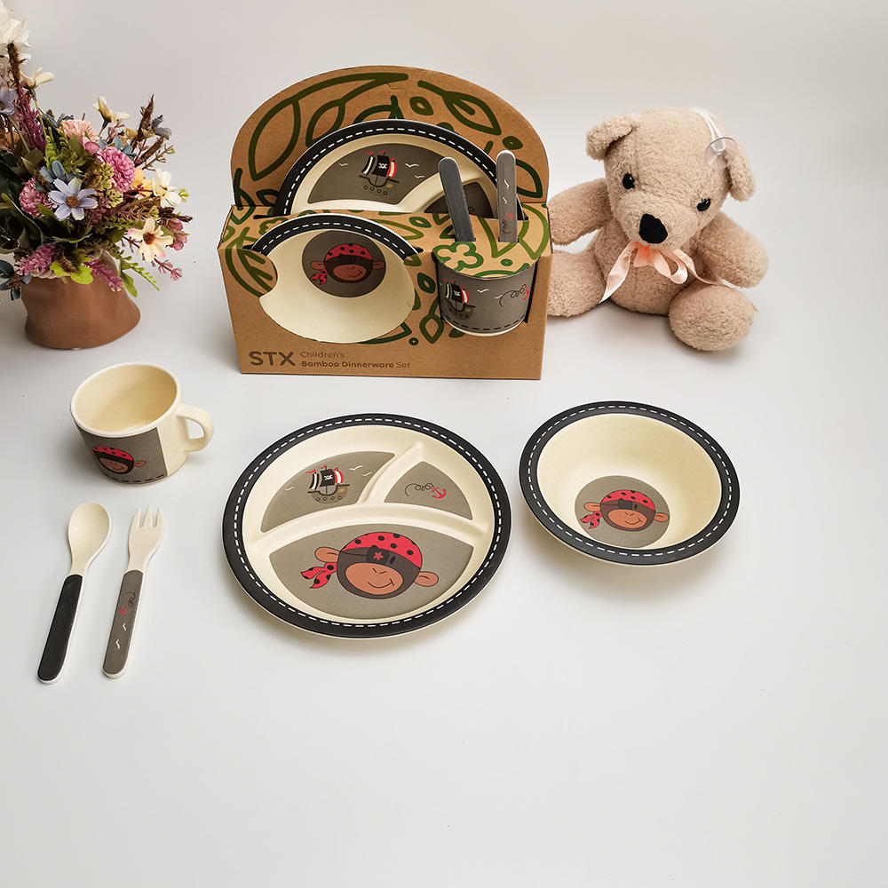 Sistema de cena del vajilla de los niños del bebé de la fibra de bambú del estampado de animales del logotipo del OEM