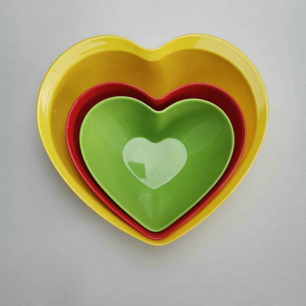 Bol de melamina en forma de corazón, ensaladera en forma de corazón, tazón de sopa, tazón en forma de corazón grande y pequeño